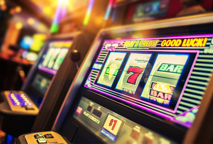 Casino Slot Machine with Spinning Symbols