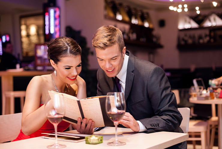 A Couple at Morongo Restaurant Picking Food