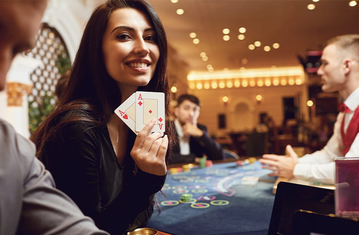 A Woman at a Blackjack Table Holding Two Aces