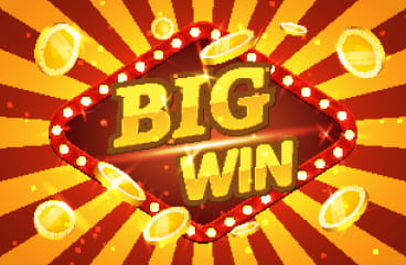 Big Win Sign with Flying Golden Chips